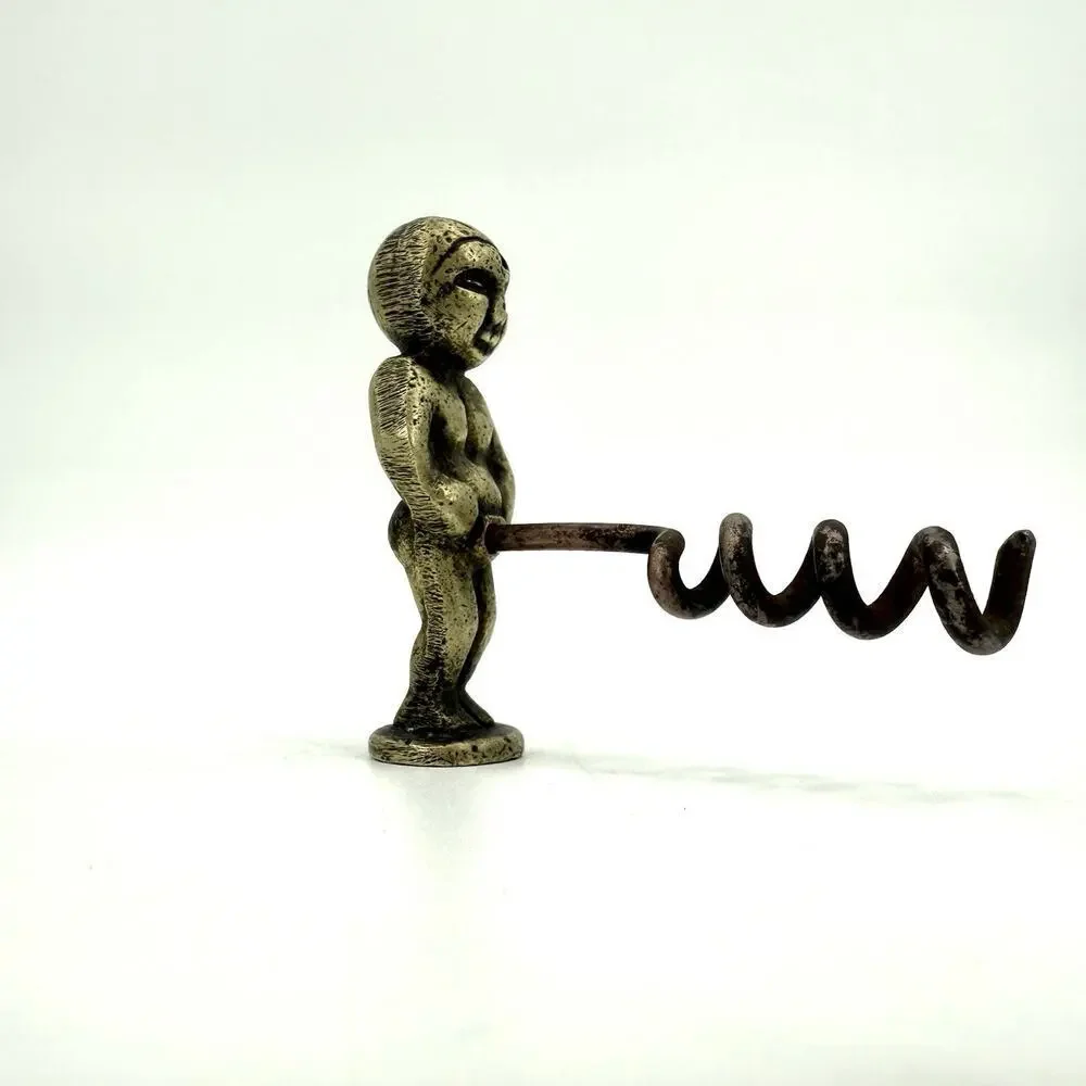 Corkscrew Wine Bottle Opener Man Cave Patina Brass Body Metal Screw Phallic Man